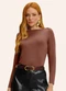 Endless - Blusa Manga Longa Decote Canoa Bege - variação: Marrom