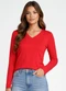Select - Blusa Manga Longa Decote V Básica Laranja - variação: Laranja
