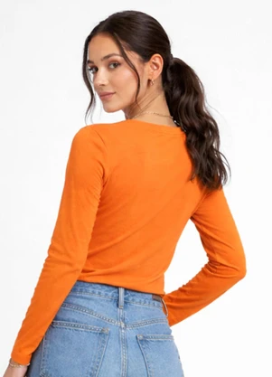Select - Blusa Manga Longa Decote V Básica Laranja - SELECT