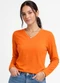Select - Blusa Manga Longa Decote V Básica Laranja - variação: Laranja