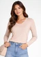 Select - Blusa Manga Longa Decote V Básica Laranja - variação: Marrom