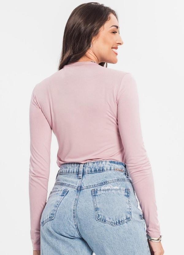 Rovitex - Blusa Manga Longa Decote V Básica Rosa 2