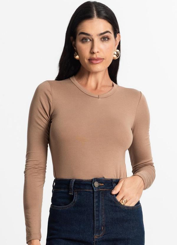 Select - Blusa Manga Longa Decote V Básica Cinza