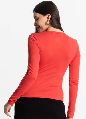 Select - Blusa Manga Longa Decote V Básica Laranja - SELECT
