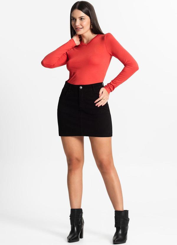 Select - Blusa Manga Longa Decote V Básica Laranja 4