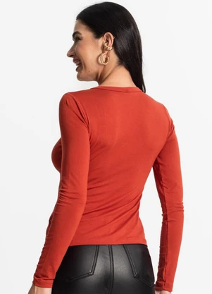 Select - Blusa Manga Longa Decote V Básica Laranja - SELECT