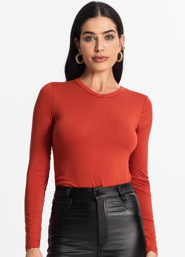 Select - Blusa Manga Longa Decote V Básica Laranja