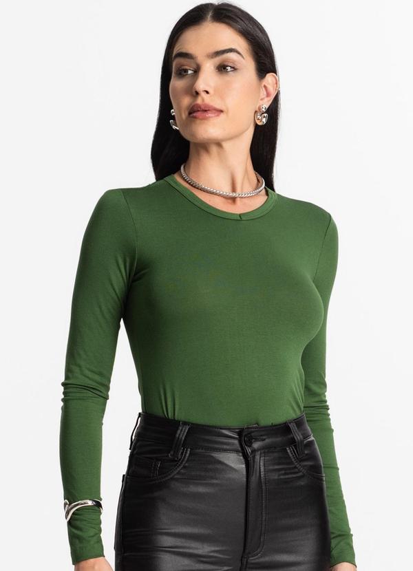 Select - Blusa Manga Longa Decote V Básica Verde