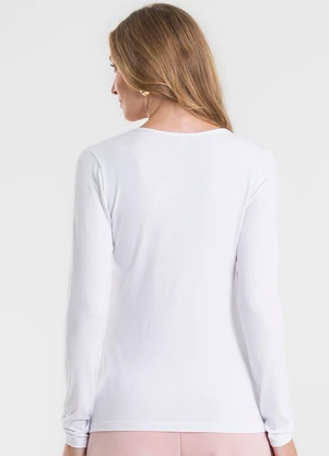 Rovitex - Blusa Manga Longa Decote V Branco - ROVITEX