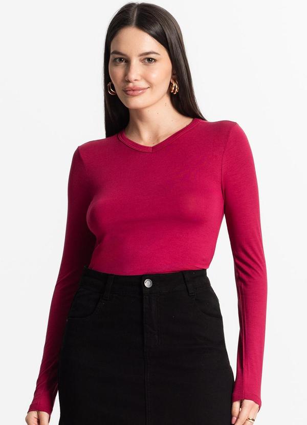 Select - Blusa Manga Longa Decote V Vermelho