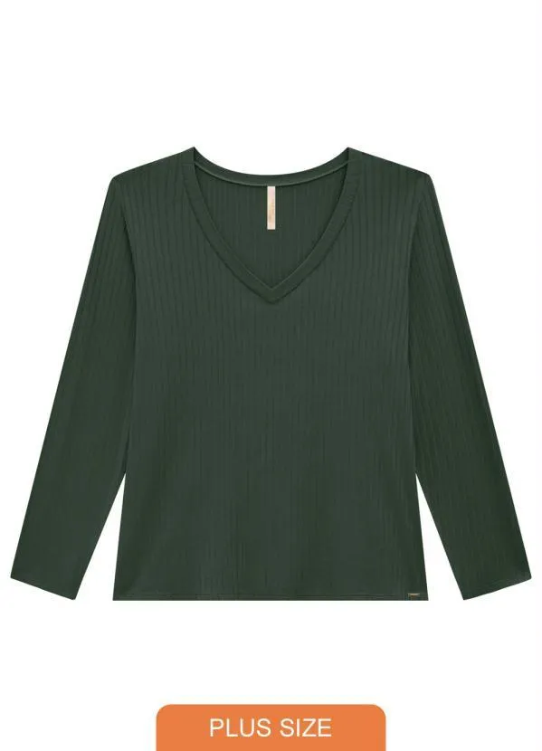Lunender Mais Mulher - Blusa Manga Longa Decote V Verde