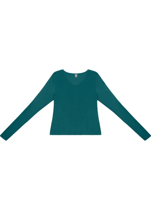 Rovitex - Blusa Manga Longa Decote V Verde - ROVITEX