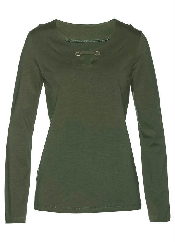 bonprix - Blusa Manga Longa Decote Vazado Verde Oliva 2
