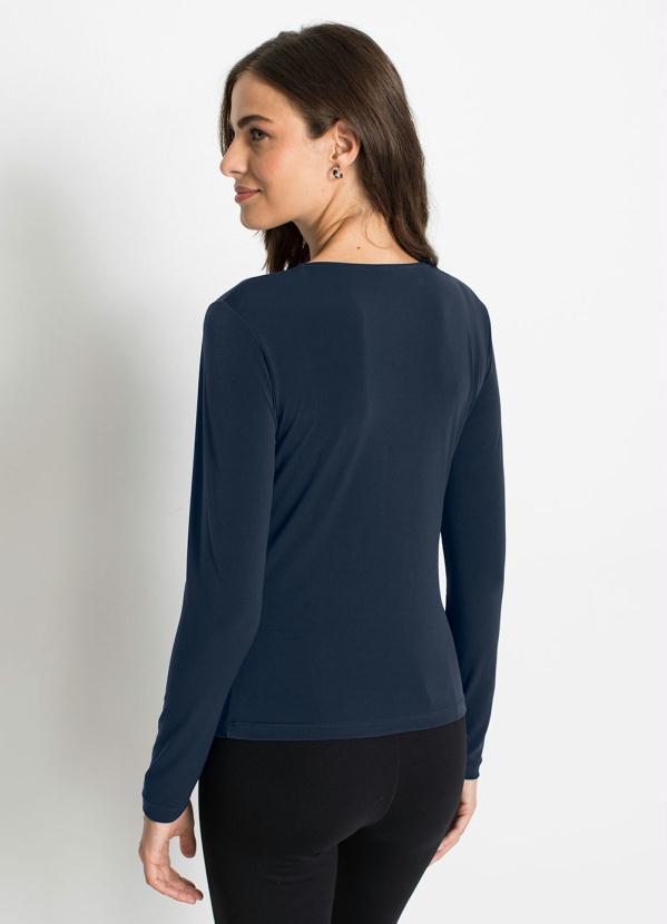 bonprix - Blusa Manga Longa e Decote V Azul Marinho 2