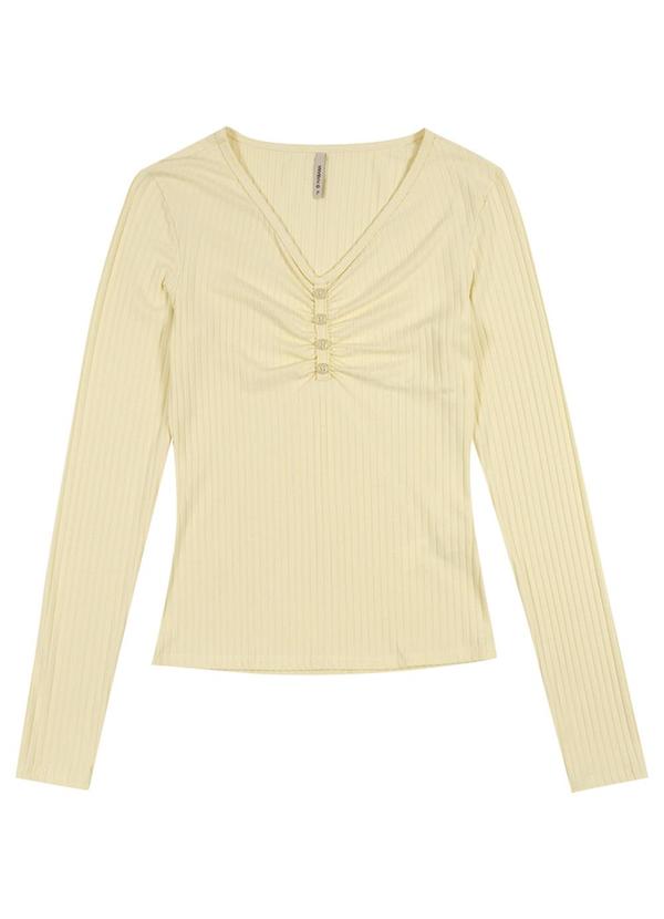 Habana - Blusa Manga Longa em Canelado Bege