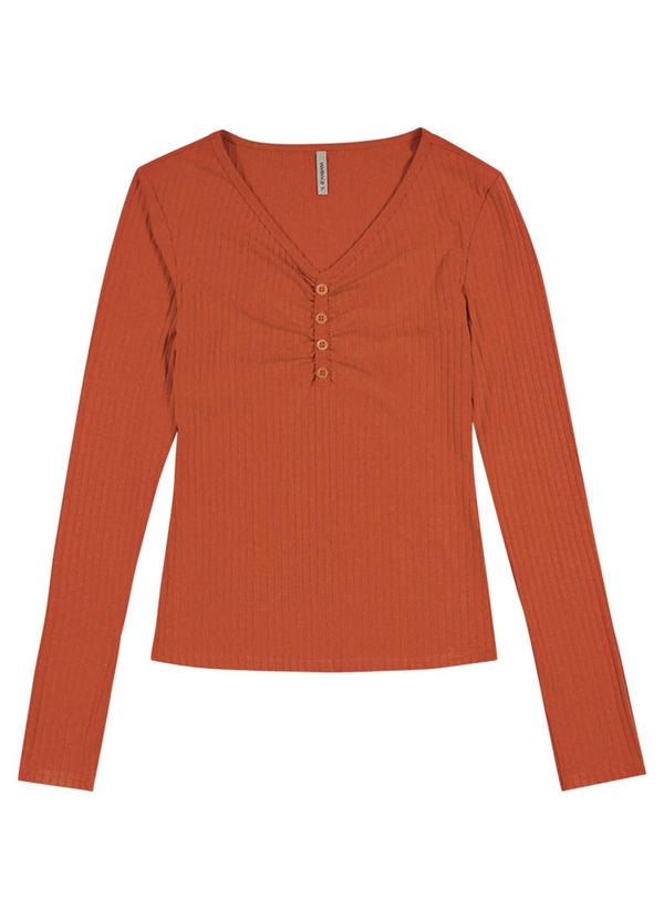Habana - Blusa Manga Longa em Canelado Laranja