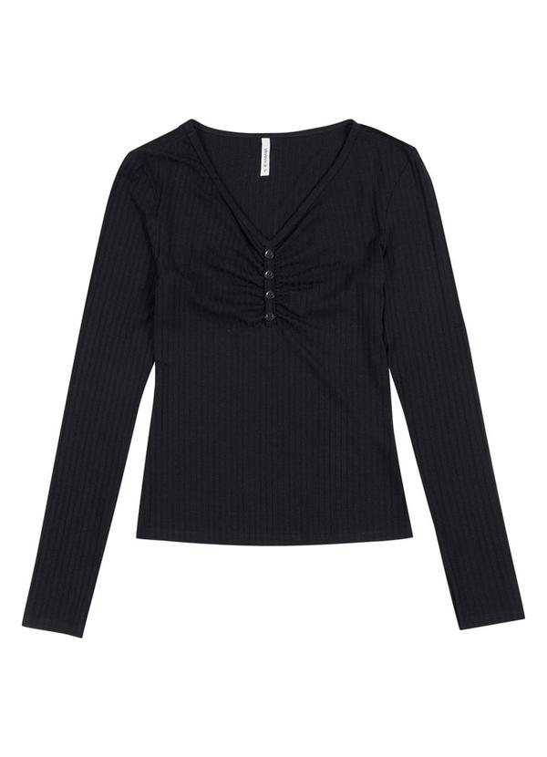 Habana - Blusa Manga Longa em Canelado Preto