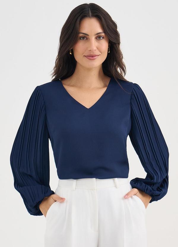 Principessa - Blusa Manga Longa em Crepe Marinho Amaya