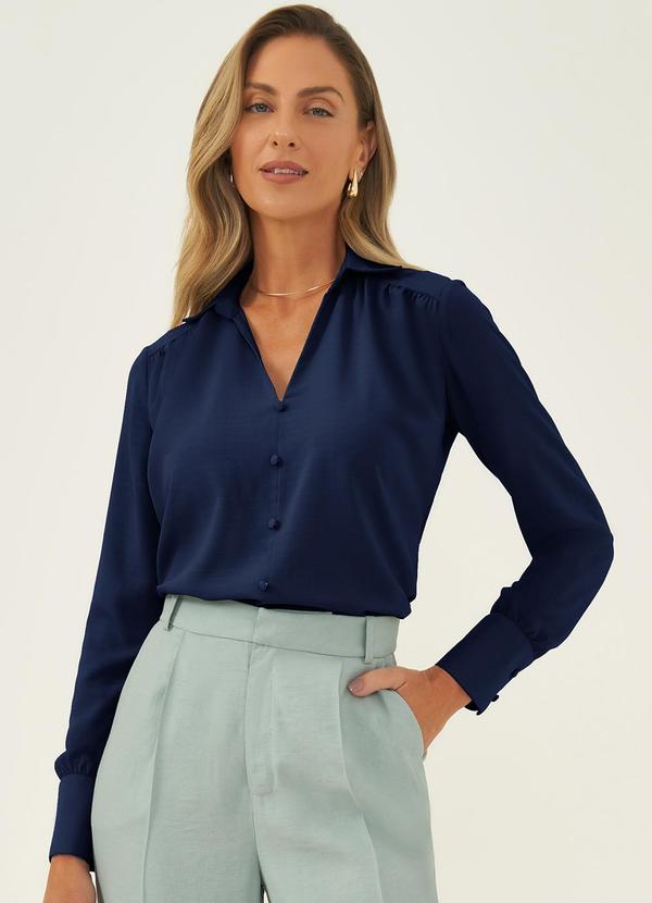 Principessa - Blusa Manga Longa em Crepe Marinho Audrey