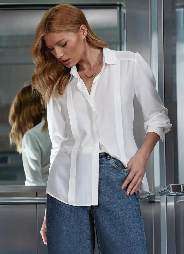 Principessa - Blusa Manga Longa em Crepe Off White Shaiane