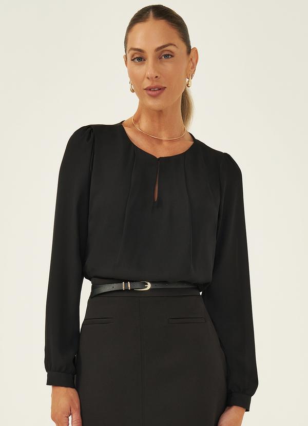 Principessa - Blusa Manga Longa em Crepe Preto Rubi