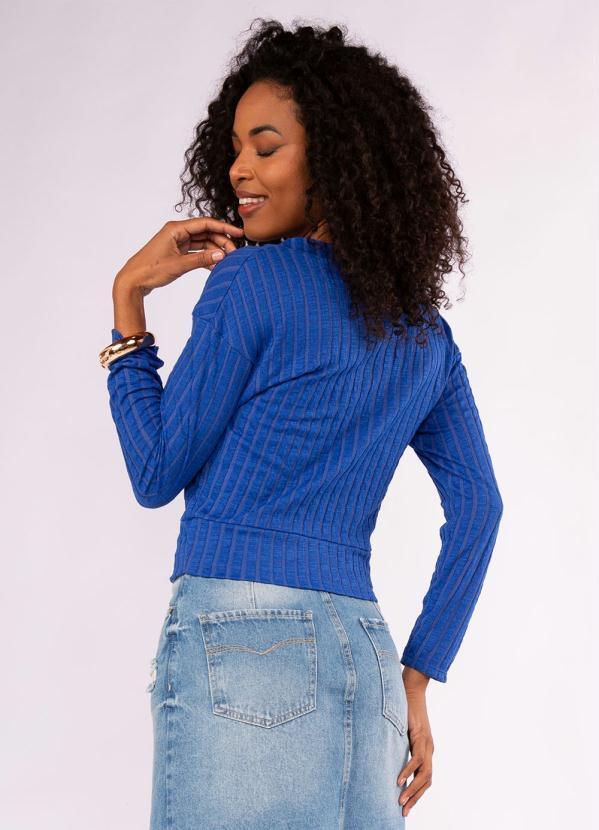 Doce Trama - Blusa Manga Longa em Jacquard Azul 2