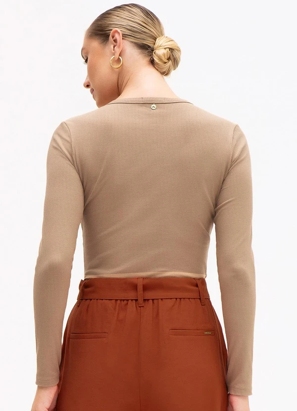 Principessa - Blusa Manga Longa em Malha Canelada Bege Fantine 2