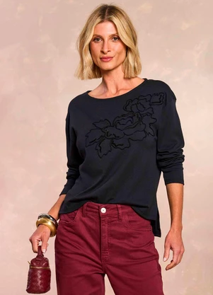 Doce Trama - Blusa Manga Longa em Malha Suedine Preto - DOCE TRAMA