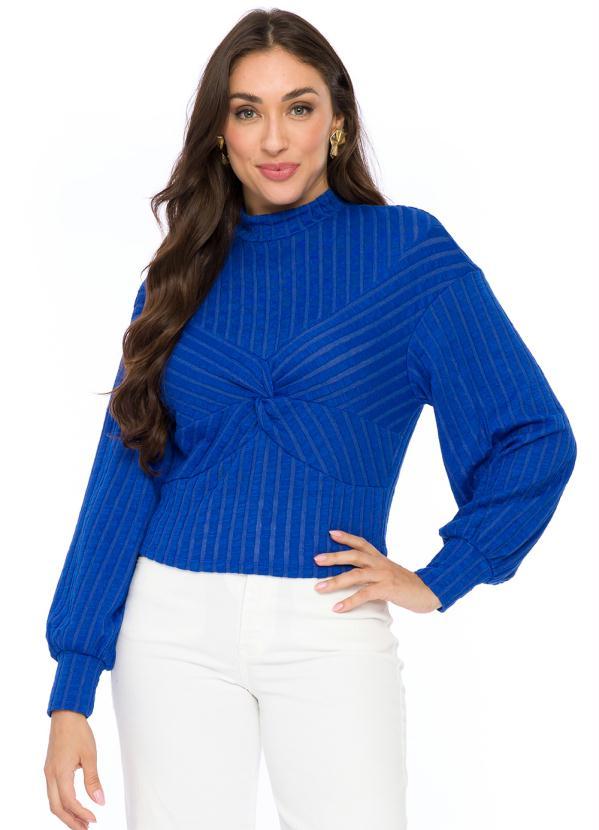 Doce Trama - Blusa Manga Longa em Malha Tricot Azul 1