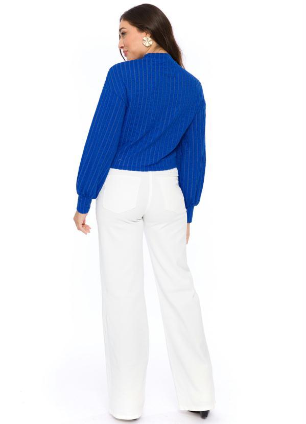 Doce Trama - Blusa Manga Longa em Malha Tricot Azul 4