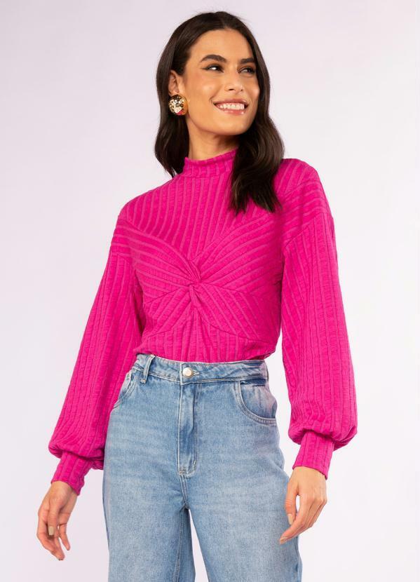 Doce Trama - Blusa Manga Longa em Malha Tricot Rosa
