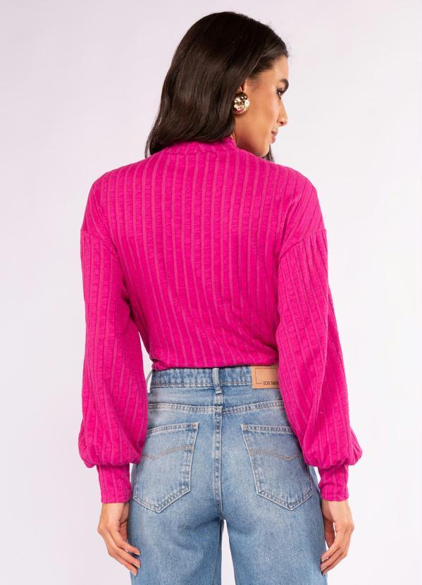 Doce Trama - Blusa Manga Longa em Malha Tricot Rosa 2