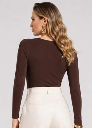 Rovitex - Blusa Manga Longa em Malha Visco Marrom - ROVITEX