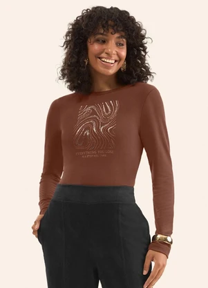 Rovitex - Blusa Manga Longa em Molecotton Marrom - ROVITEX