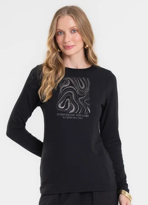 Rovitex - Blusa Manga Longa em Molecotton Preto - ROVITEX