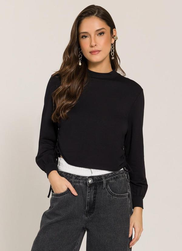 Sofie - Blusa Manga Longa em Moletinho Preto
