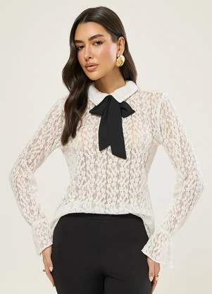Naguchi - Blusa Manga Longa em Renda Off White - NAGUCHI