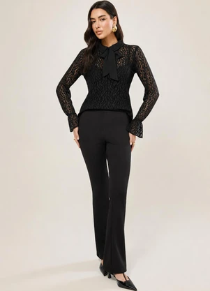 Naguchi - Blusa Manga Longa em Renda Preto - NAGUCHI
