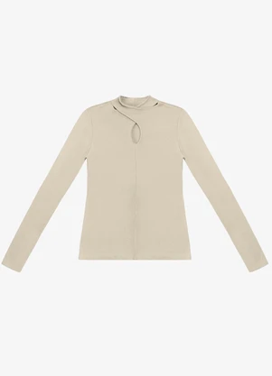 Rovitex - Blusa Manga Longa em Ribana Bege - ROVITEX