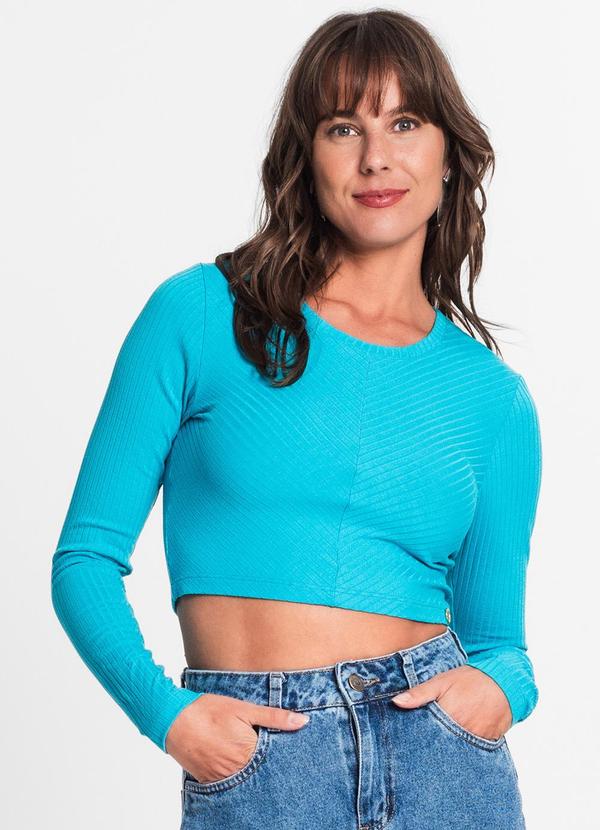 Endless - Blusa Manga Longa em Ribana Canelada Azul