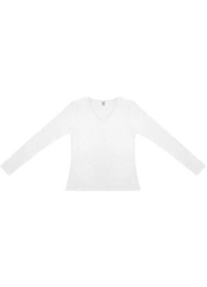 Rovitex - Blusa Manga Longa em Ribana Canelada Branco - ROVITEX