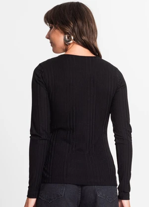 Rovitex - Blusa Manga Longa em Ribana Canelada Preto - ROVITEX