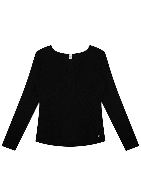 Rovitex - Blusa Manga Longa em Ribana Canelada Preto 4