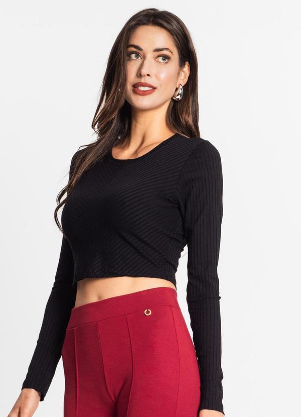 Endless - Blusa Manga Longa em Ribana Canelada Preto