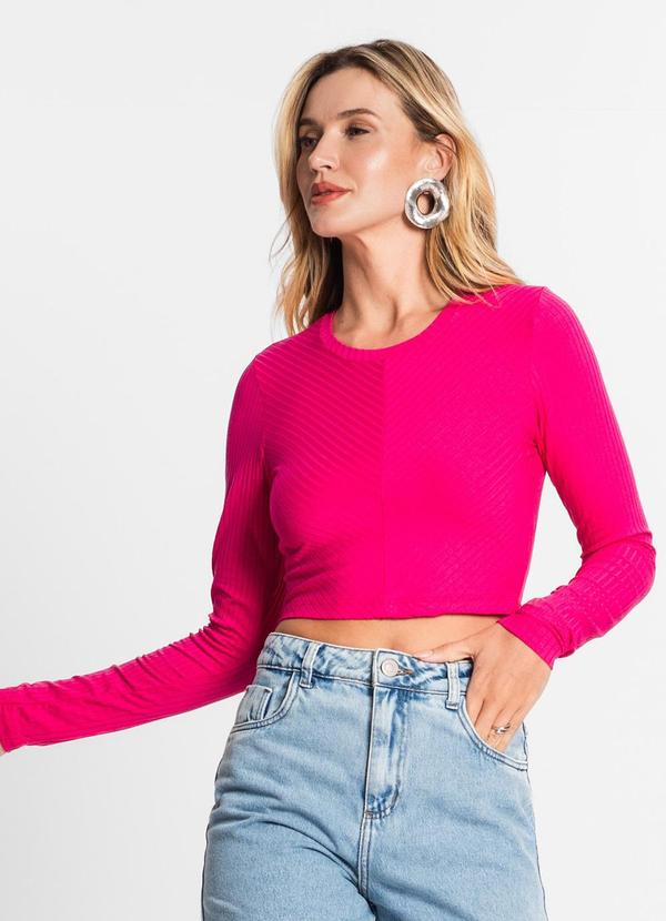 Endless - Blusa Manga Longa em Ribana Canelada Rosa