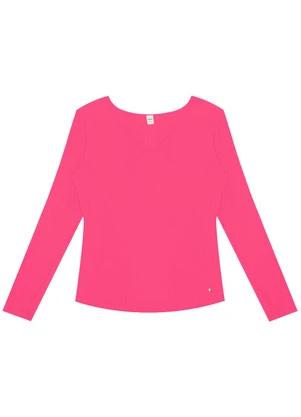 Rovitex - Blusa Manga Longa em Ribana Canelada Rosa - ROVITEX