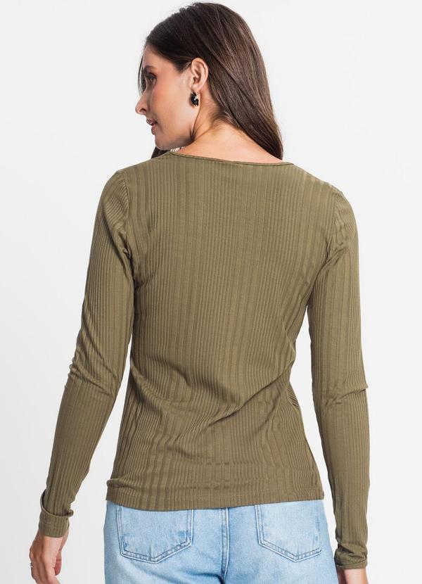 Rovitex - Blusa Manga Longa em Ribana Canelada Verde 2