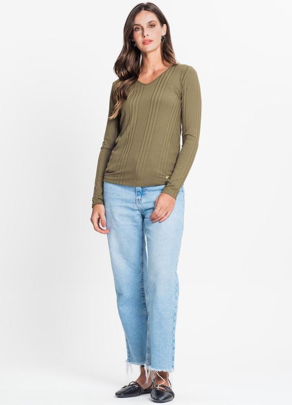 Rovitex - Blusa Manga Longa em Ribana Canelada Verde 3