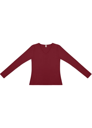 Rovitex - Blusa Manga Longa em Ribana Canelada Vermelho - ROVITEX