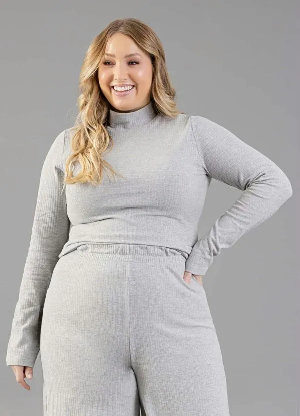 Just Basic - Blusa Manga Longa em Ribana Cinza